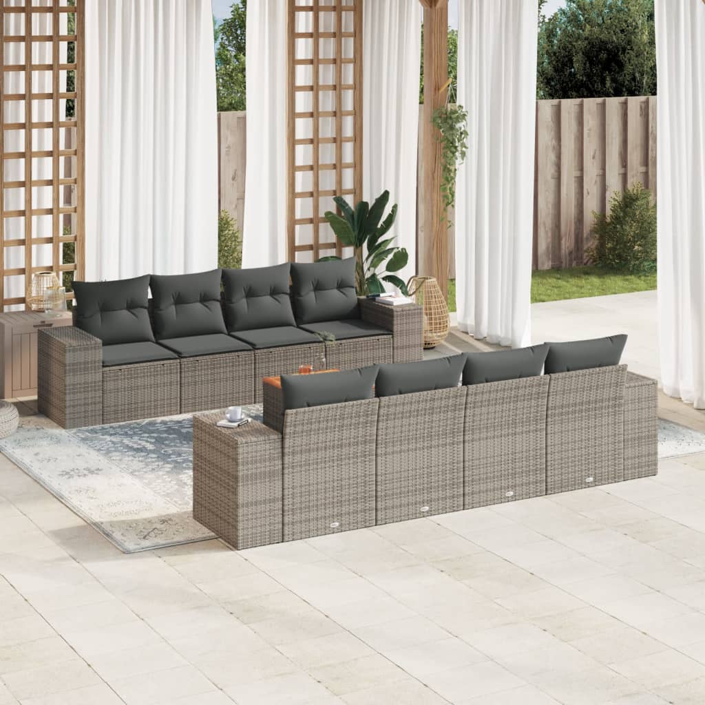 8721012872301_m_en_hd_1 vidaXL 9 Piece Garden Sofa Set with Cushions Grey Poly Rattan - Image 1