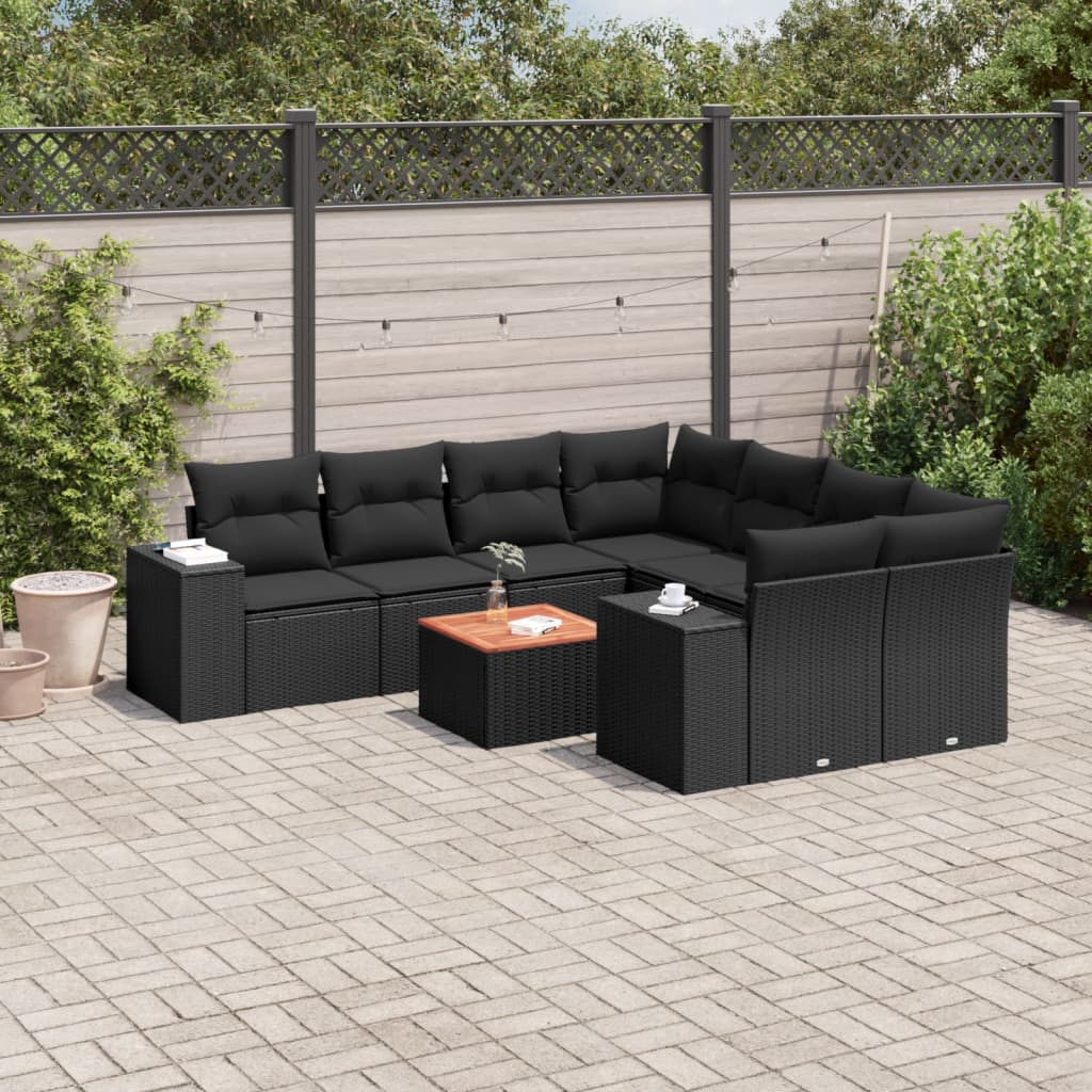 8721012872325_m_en_hd_1 vidaXL 9 Piece Garden Sofa Set with Cushions Black Poly Rattan - Image 1