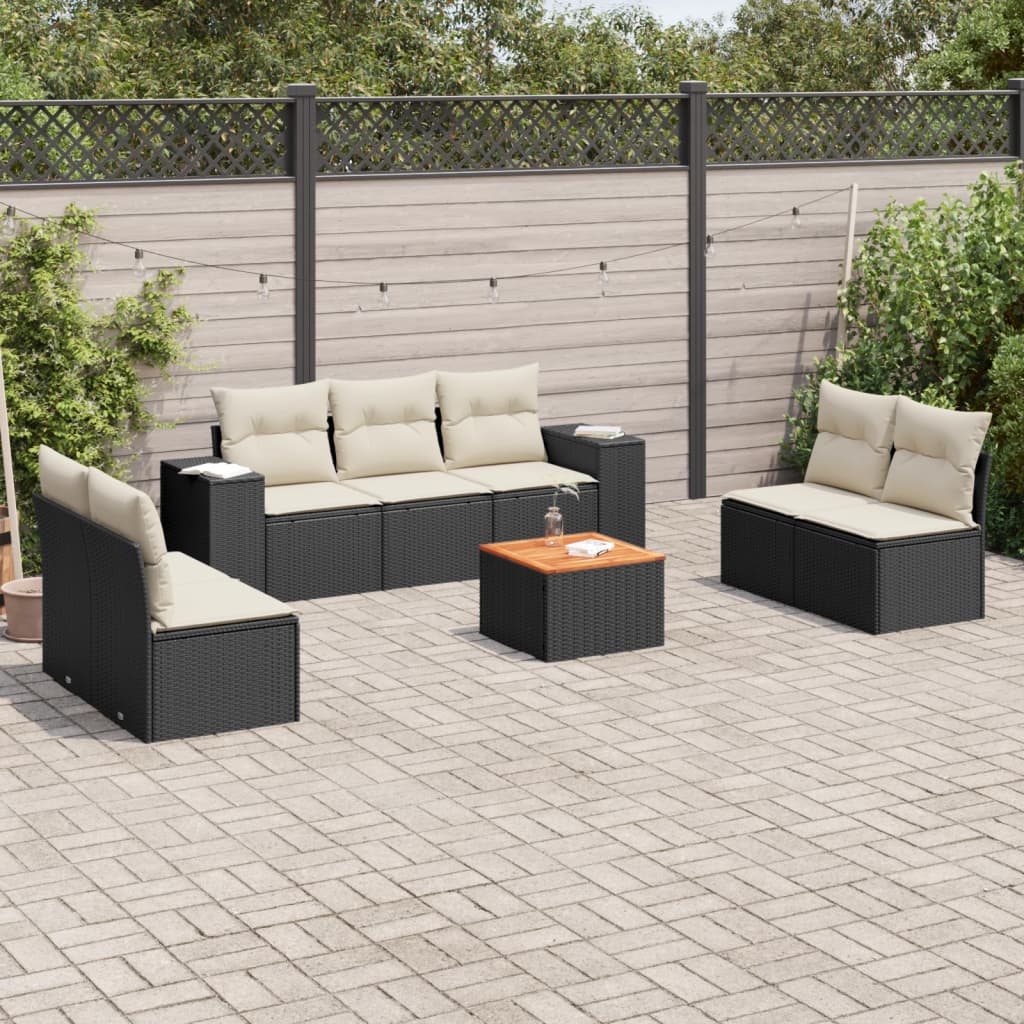 8721012872615_m_en_hd_1 vidaXL 8 Piece Garden Sofa Set with Cushions Black Poly Rattan - Image 1