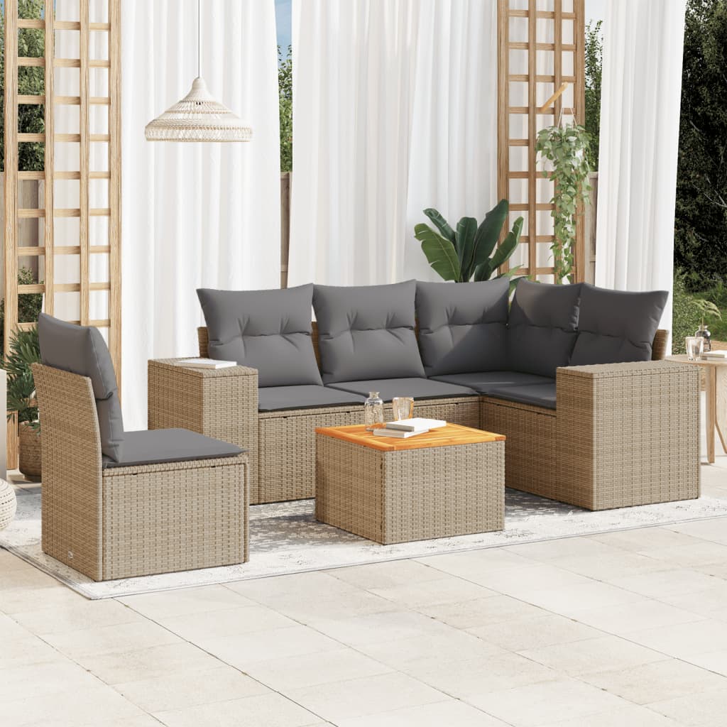 8721012873131_m_en_hd_1 vidaXL 6 Piece Garden Sofa Set with Cushions Beige Poly Rattan - Image 1