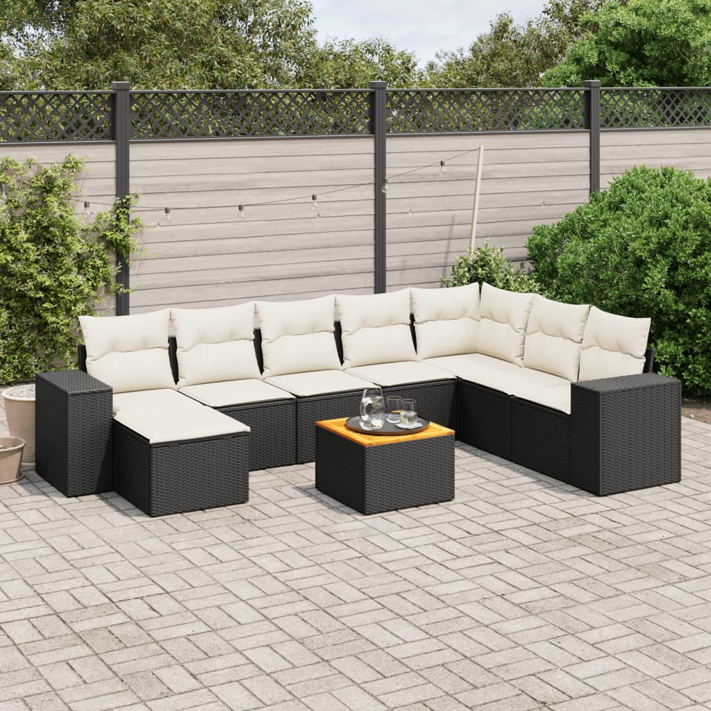 8721012874435_m_en_hd_1 vidaXL 9 Piece Garden Sofa Set with Cushions Black Poly Rattan - Image 1