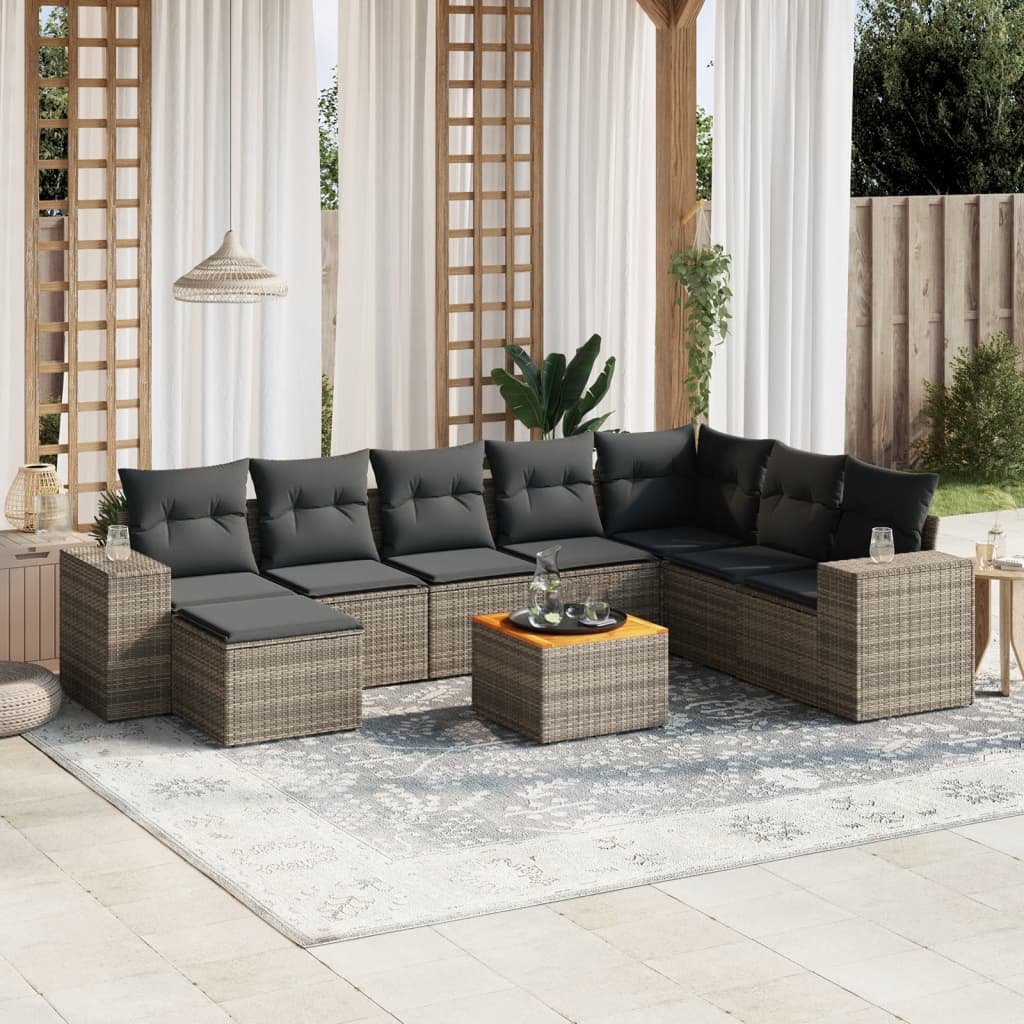 8721012874473_m_en_hd_1 vidaXL 9 Piece Garden Sofa Set with Cushions Grey Poly Rattan - Image 1