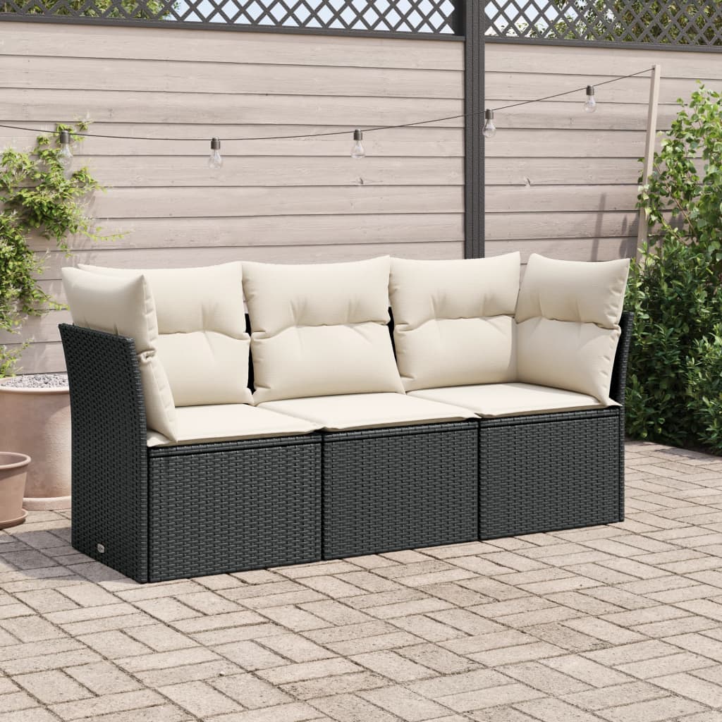 vidaXL 3 Piece Garden Sofa Set with Cushions Black Poly Rattan