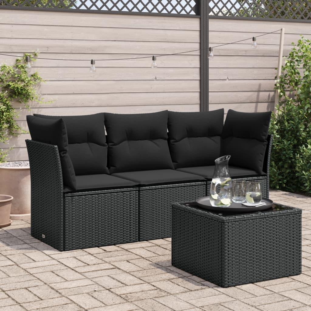 8721012880290_m_en_hd_1 vidaXL 4 Piece Garden Sofa Set with Cushions Black Poly Rattan - Image 1