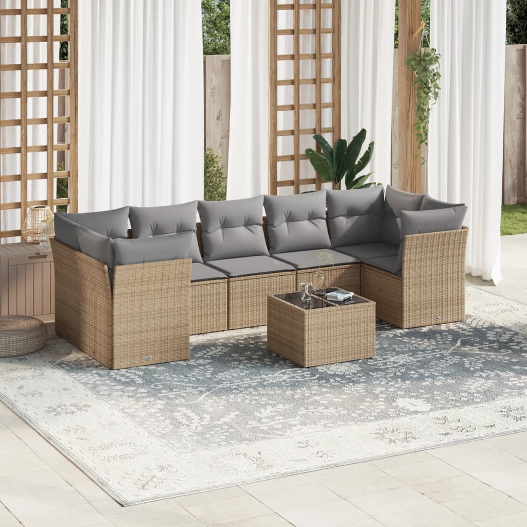 8721012881037_m_en_hd_1 vidaXL 8 Piece Garden Sofa Set with Cushions Beige Poly Rattan - Image 1