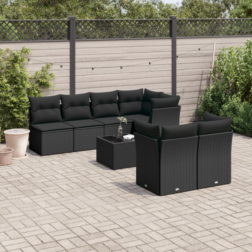 8721012881099_m_en_hd_1 vidaXL 8 Piece Garden Sofa Set with Cushions Black Poly Rattan - Image 1