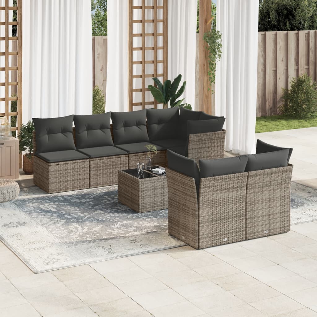 8721012881143_m_en_hd_1 vidaXL 8 Piece Garden Sofa Set with Cushions Grey Poly Rattan - Image 1