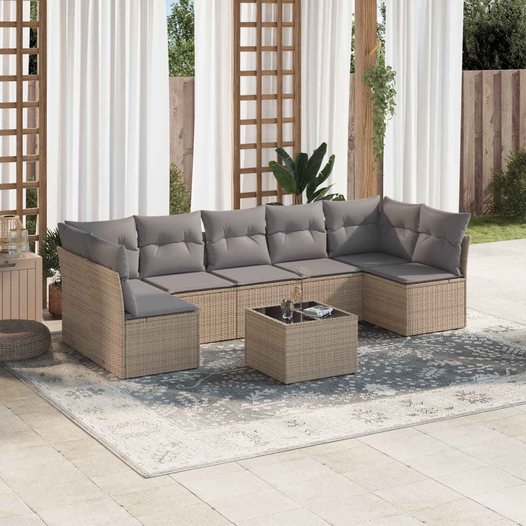 8721012882539_m_en_hd_1 vidaXL 8 Piece Garden Sofa Set with Cushions Beige Poly Rattan - Image 1