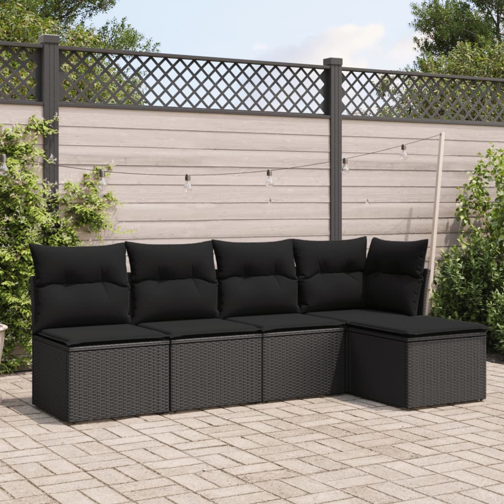 8721012883291_m_en_hd_1 vidaXL 5 Piece Garden Sofa Set with Cushions Black Poly Rattan - Image 1