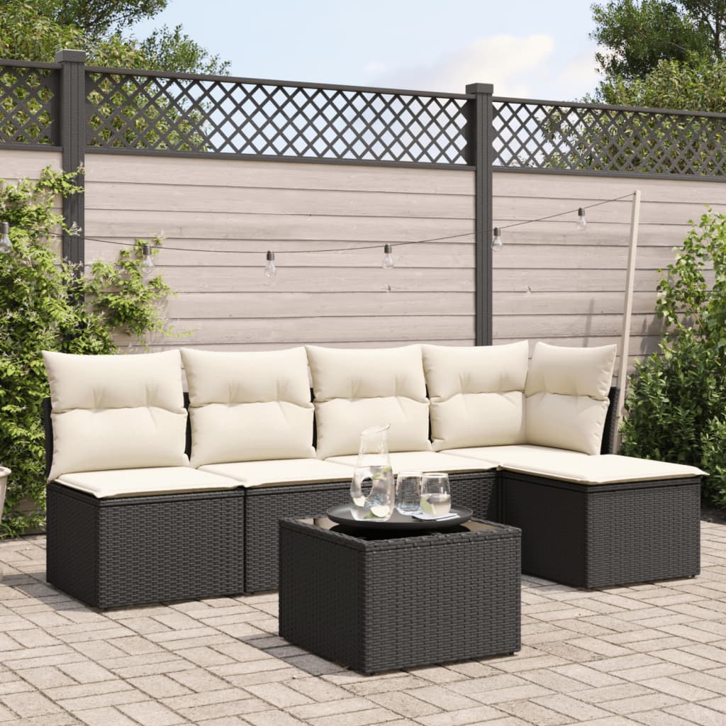 8721012883406_m_en_hd_1 vidaXL 6 Piece Garden Sofa Set with Cushions Black Poly Rattan - Image 1