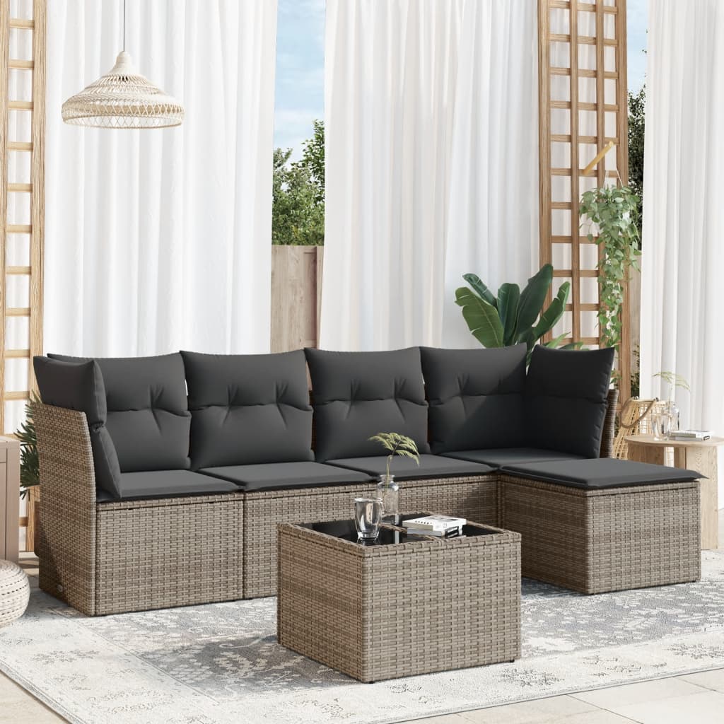 8721012883840_m_en_hd_1 vidaXL 6 Piece Garden Sofa Set with Cushions Grey Poly Rattan - Image 1