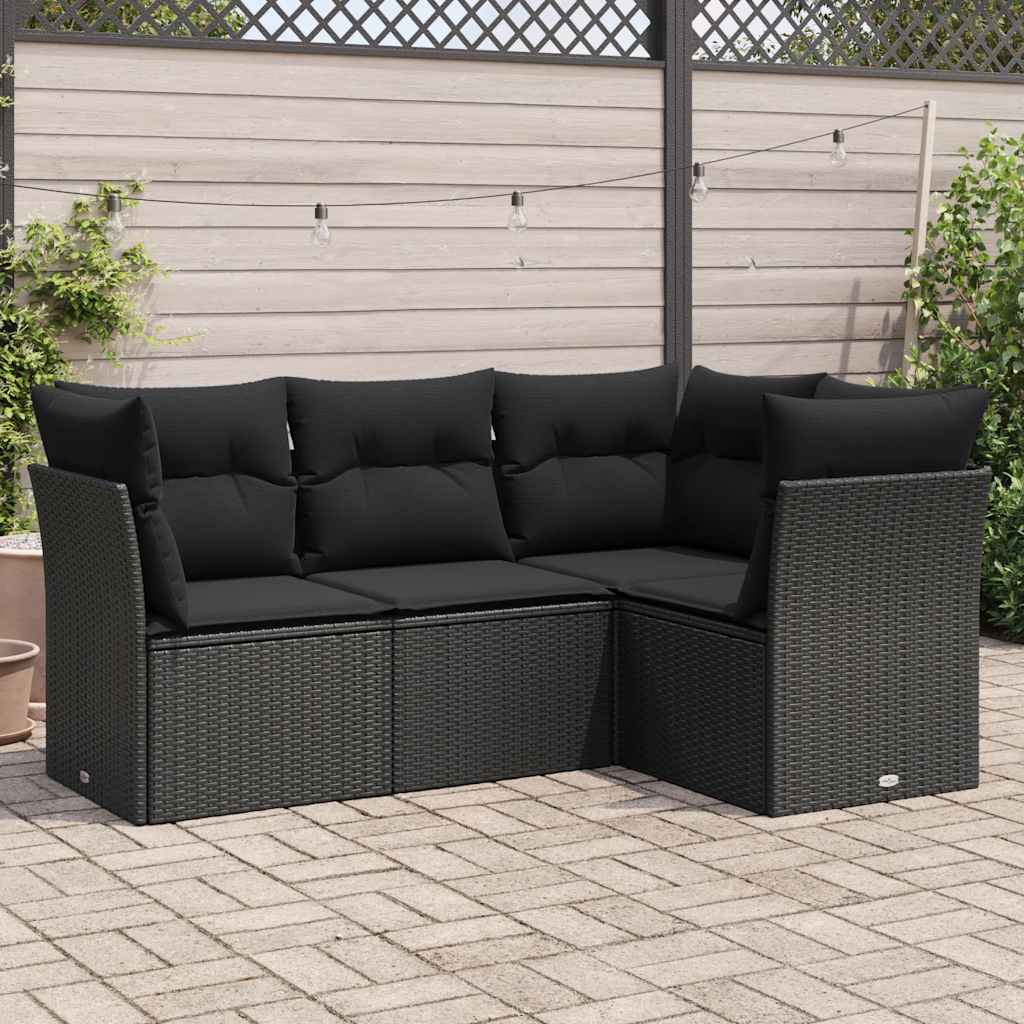 8721012883895_m_en_hd_1 vidaXL 4 Piece Garden Sofa Set with Cushions Black Poly Rattan - Image 1