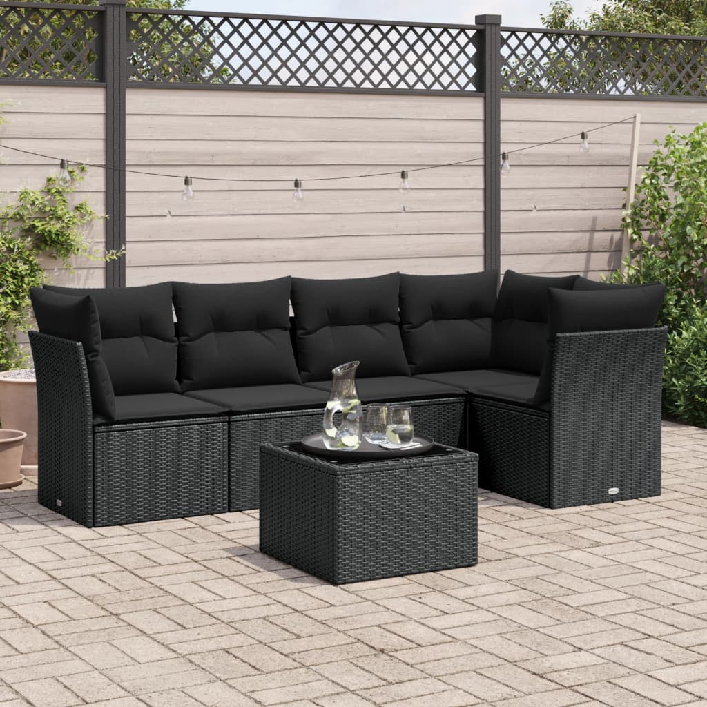 8721012884199_m_en_hd_1 vidaXL 6 Piece Garden Sofa Set with Cushions Black Poly Rattan - Image 1