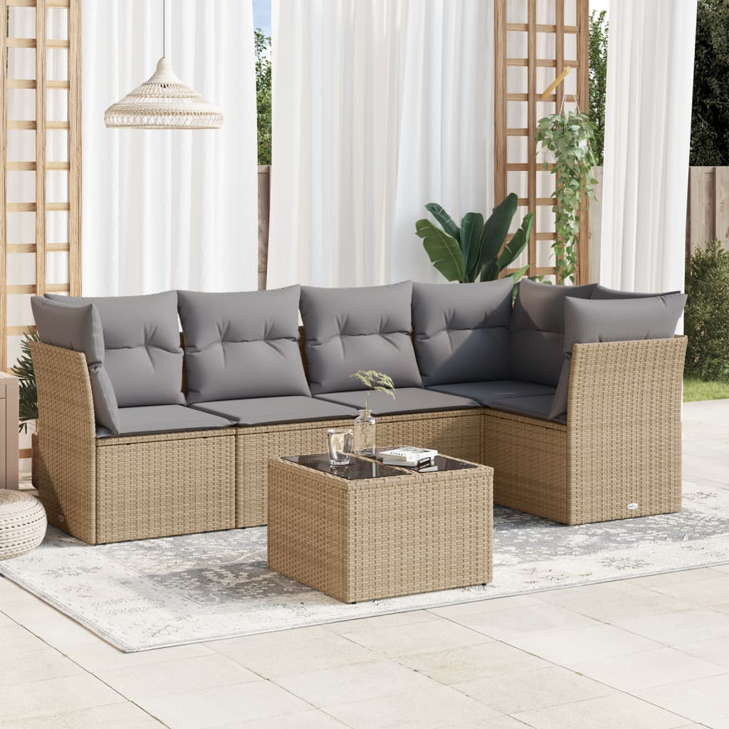 8721012884236_m_en_hd_1 vidaXL 6 Piece Garden Sofa Set with Cushions Beige Poly Rattan - Image 1