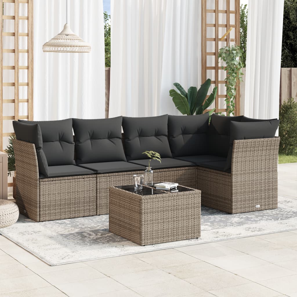 8721012884243_m_en_hd_1 vidaXL 6 Piece Garden Sofa Set with Cushions Grey Poly Rattan - Image 1
