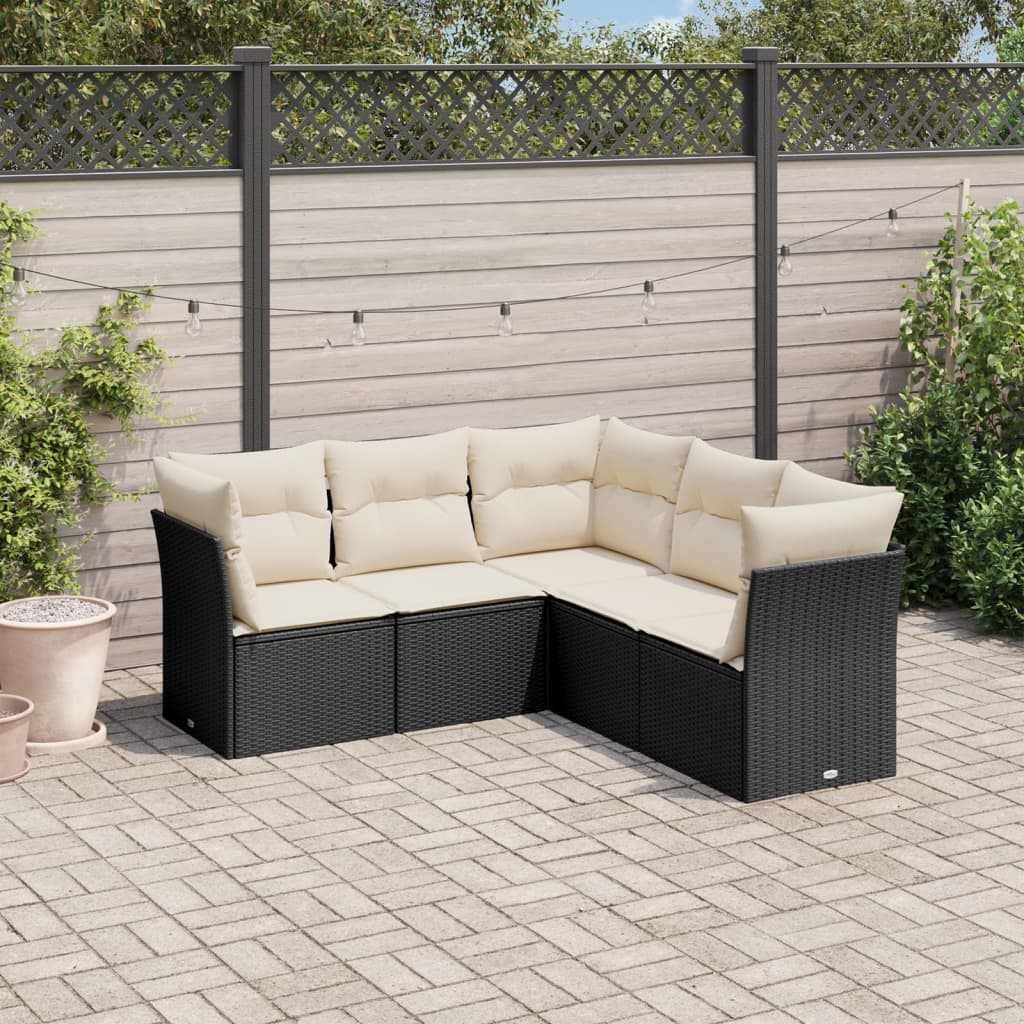8721012884304_m_en_hd_1 vidaXL 5 Piece Garden Sofa Set with Cushions Black Poly Rattan - Image 1