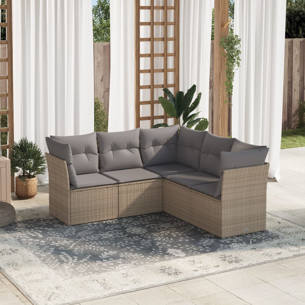 8721012884335_m_en_hd_1 vidaXL 5 Piece Garden Sofa Set with Cushions Beige Poly Rattan - Image 1