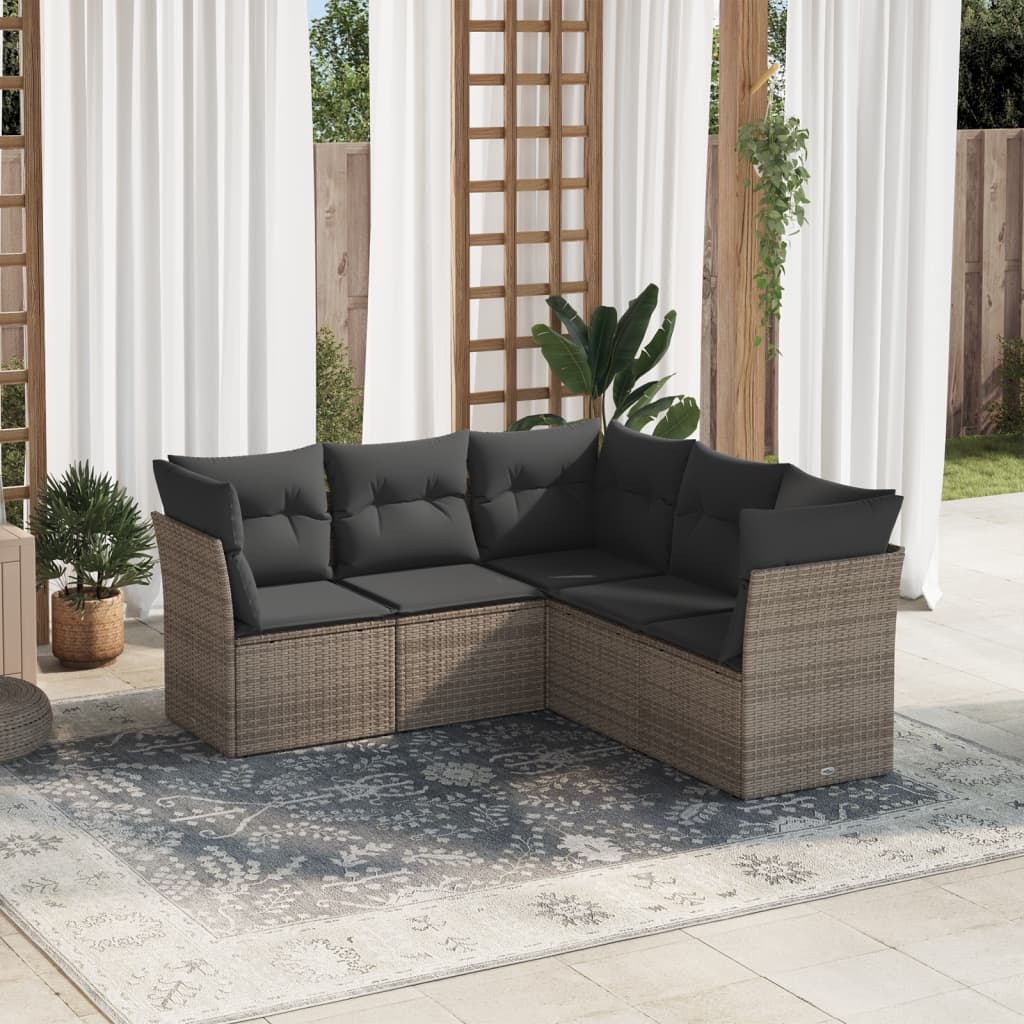 8721012884342_m_en_hd_1 vidaXL 5 Piece Garden Sofa Set with Cushions Grey Poly Rattan - Image 1
