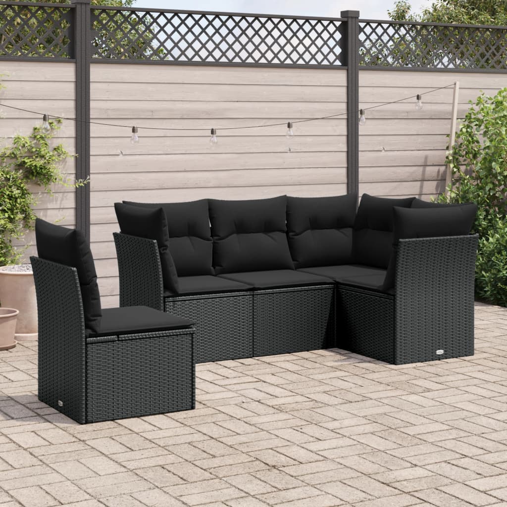 8721012884496_m_en_hd_1 vidaXL 5 Piece Garden Sofa Set with Cushions Black Poly Rattan - Image 1