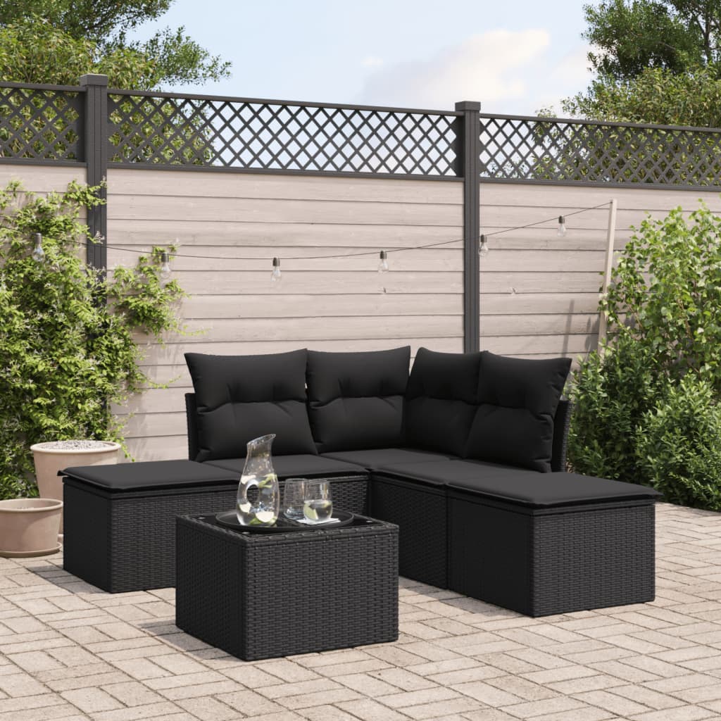 8721012885394_m_en_hd_1 vidaXL 6 Piece Garden Sofa Set with Cushions Black Poly Rattan - Image 1