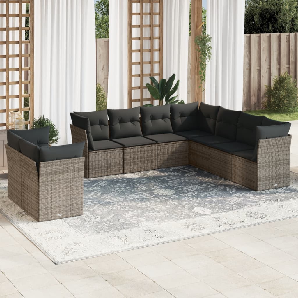 8721012886544_m_en_hd_1 vidaXL 9 Piece Garden Sofa Set with Cushions Grey Poly Rattan - Image 1