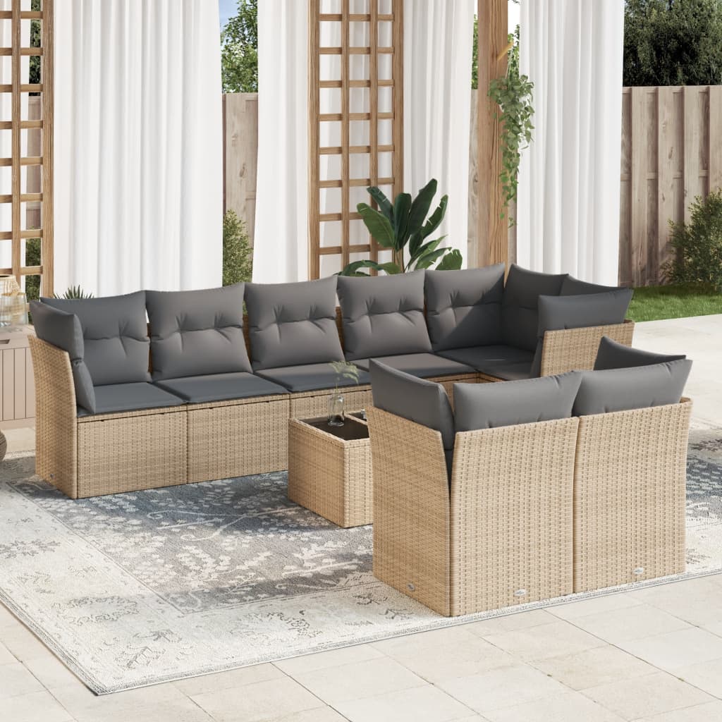 8721012887336_m_en_hd_1 vidaXL 9 Piece Garden Sofa Set with Cushions Beige Poly Rattan - Image 1