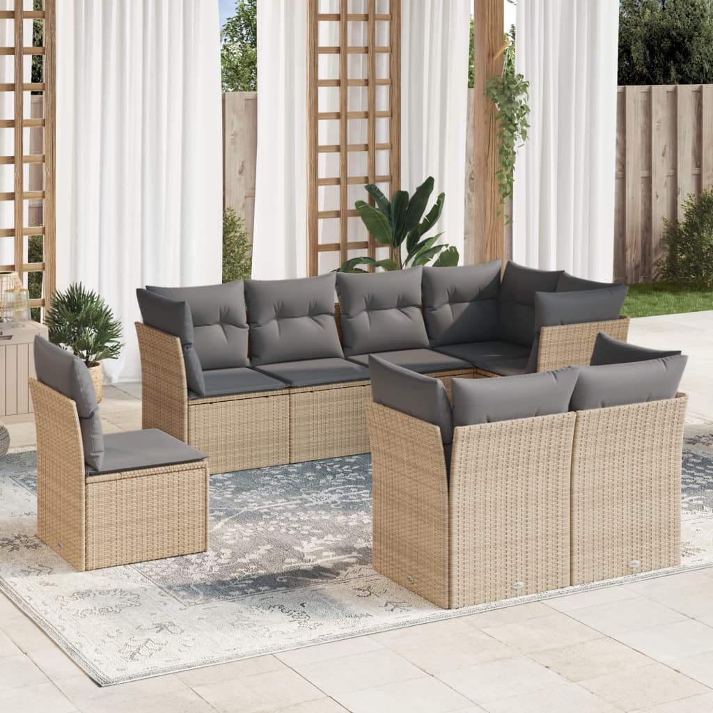 8721012887435_m_en_hd_1 vidaXL 8 Piece Garden Sofa Set with Cushions Beige Poly Rattan - Image 1