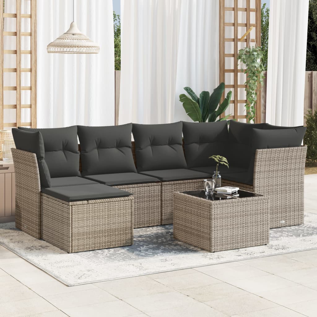 8721012887749_m_en_hd_1 vidaXL 7 Piece Garden Sofa Set with Cushions Grey Poly Rattan - Image 1