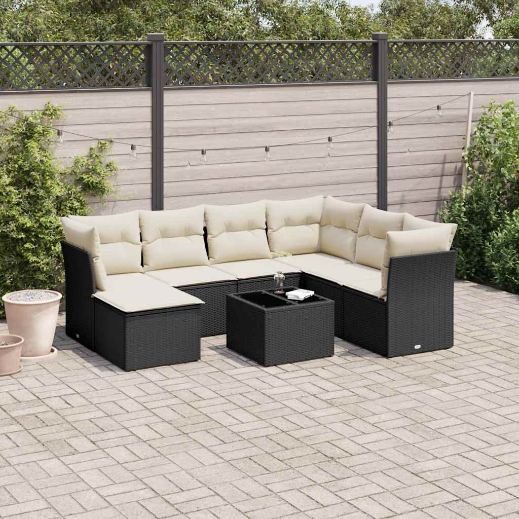 8721012888104_m_en_hd_1 vidaXL 8 Piece Garden Sofa Set with Cushions Black Poly Rattan - Image 1