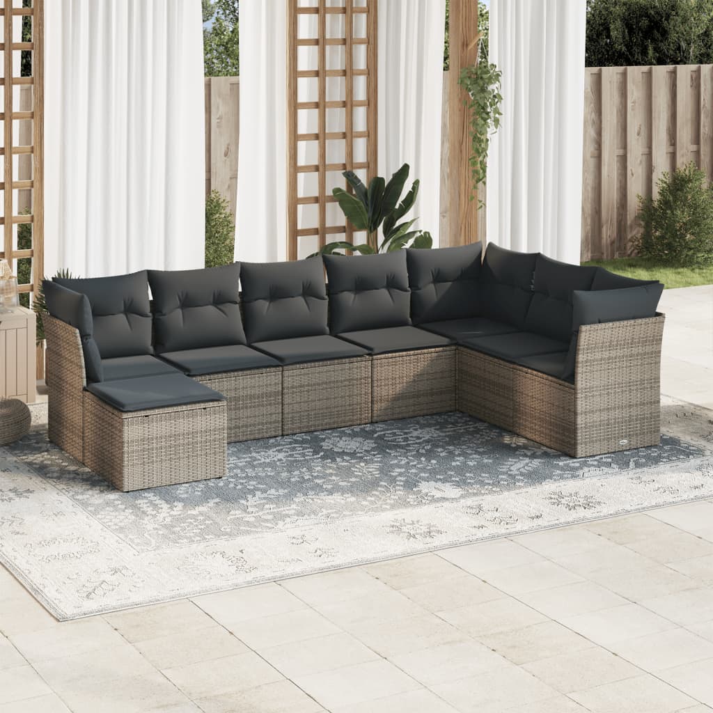 8721012888647_m_en_hd_1 vidaXL 8 Piece Garden Sofa Set with Cushions Grey Poly Rattan - Image 1