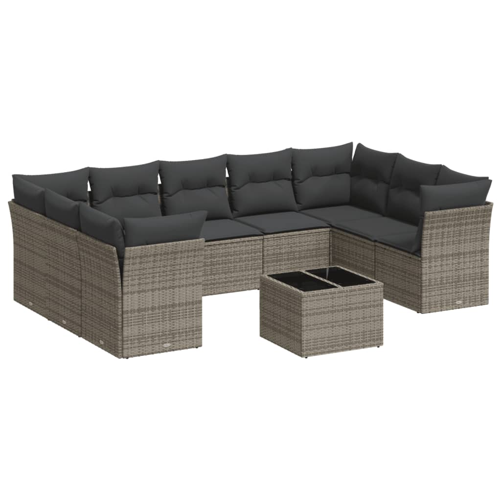 8721012889545_a_en_hd_1 vidaXL 10 Piece Garden Sofa Set with Cushions Grey Poly Rattan - Image 2