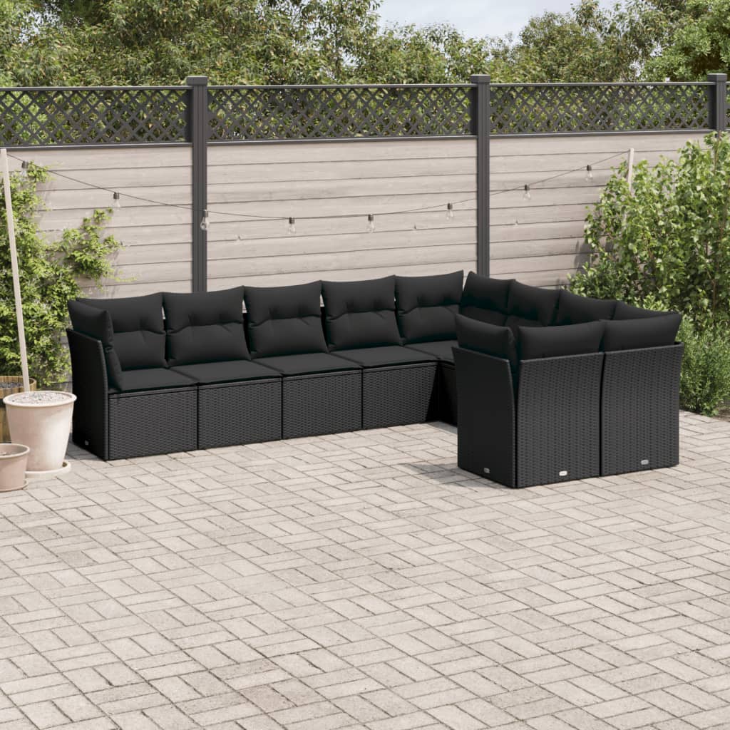 8721012889798_m_en_hd_1 vidaXL 9 Piece Garden Sofa Set with Cushions Black Poly Rattan - Image 1