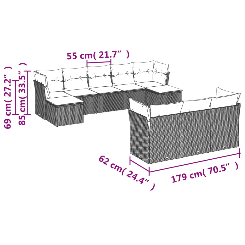 8721012891449_g_en_hd_1 vidaXL 10 Piece Garden Sofa Set with Cushions Grey Poly Rattan - Image 3
