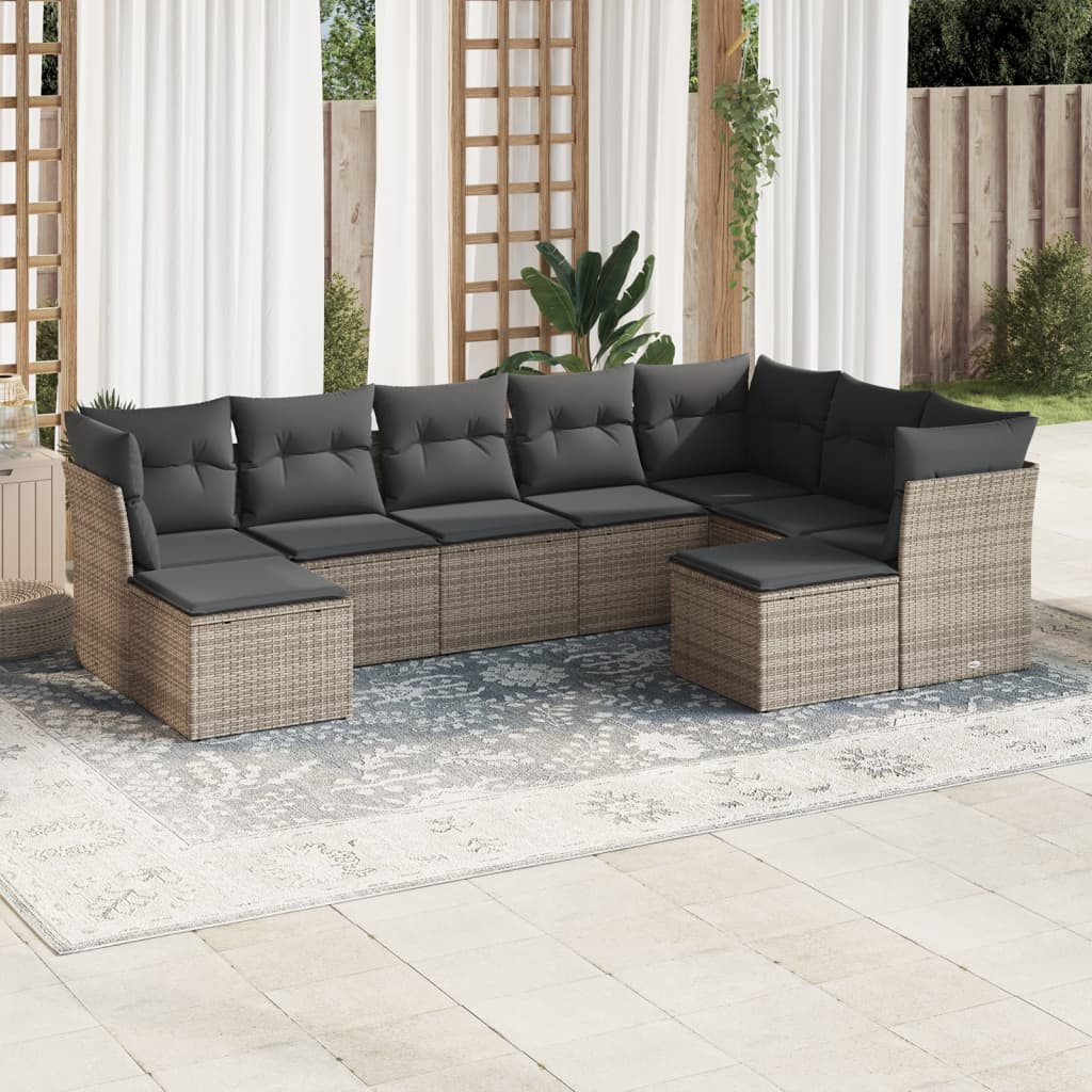 8721012893849_m_en_hd_1 vidaXL 9 Piece Garden Sofa Set with Cushions Grey Poly Rattan - Image 1
