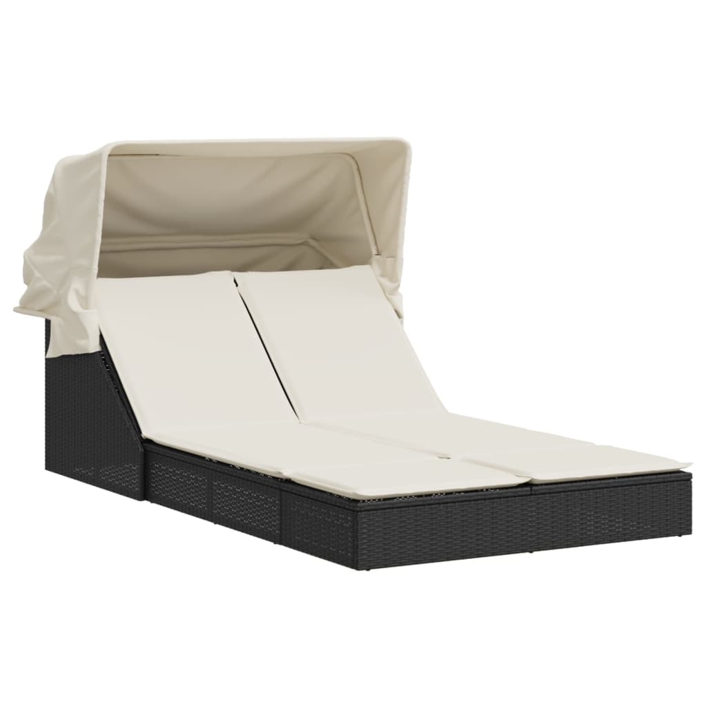8721012919266_a_en_hd_1 vidaXL Double Sun Lounger with Canopy and Cushions Black Poly Rattan - Image 2