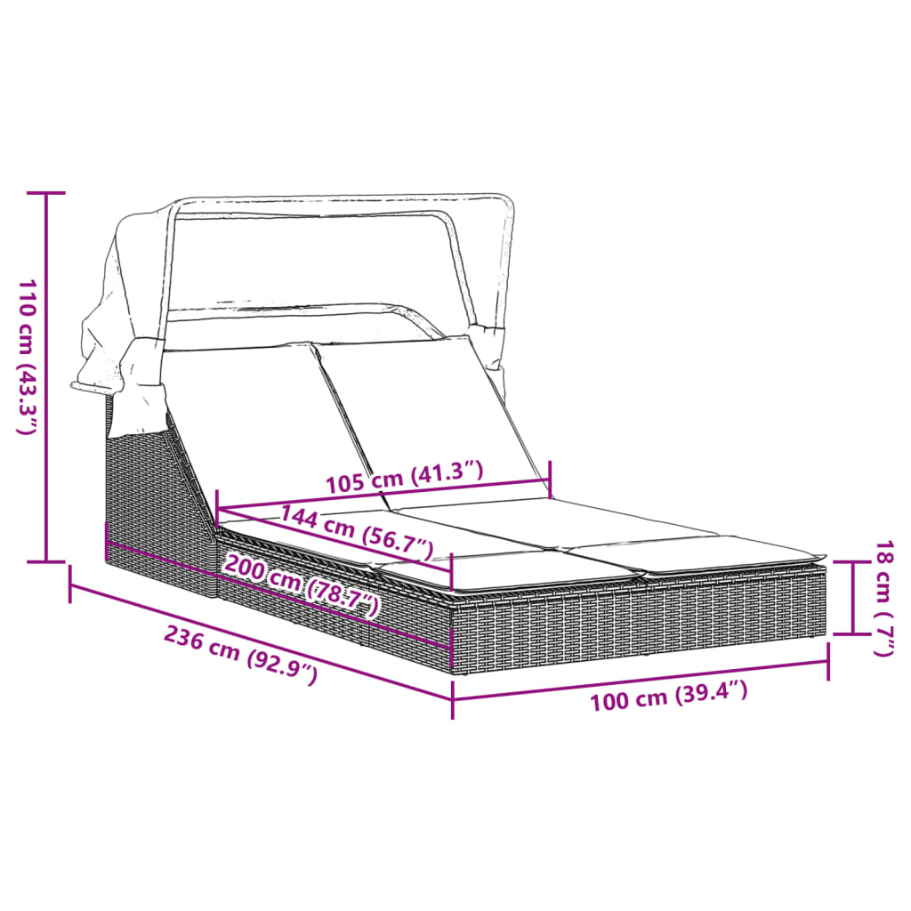 8721012919266_g_en_hd_6 vidaXL Double Sun Lounger with Canopy and Cushions Black Poly Rattan - Image 8
