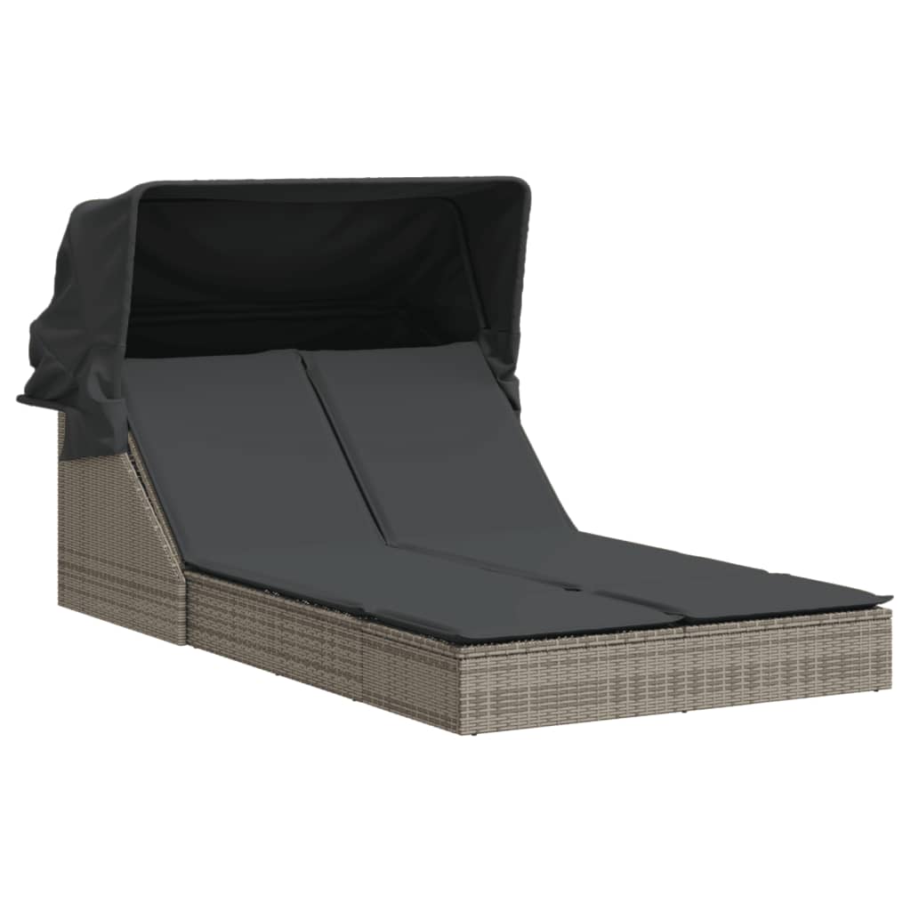 8721012919280_a_en_hd_1 vidaXL Double Sun Lounger with Canopy and Cushions Grey Poly Rattan - Image 2