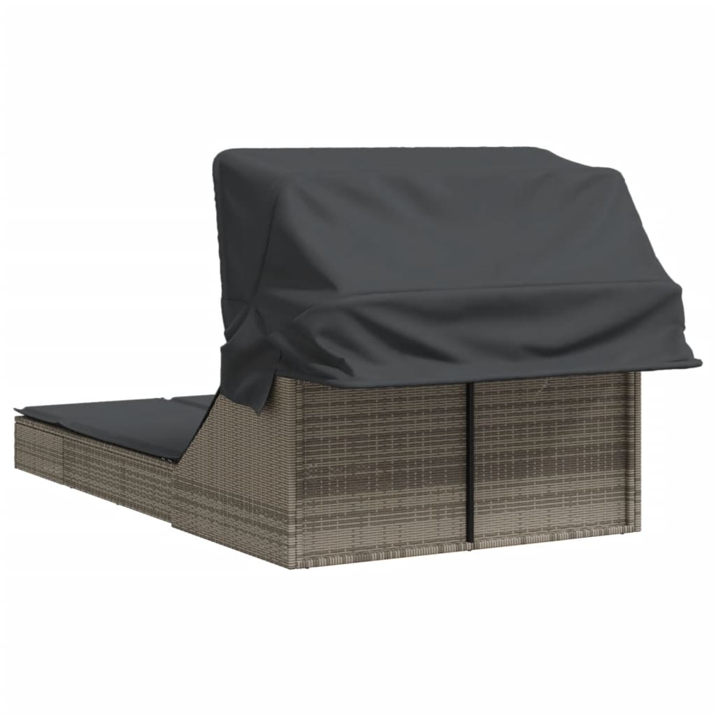 8721012919280_g_en_hd_3 vidaXL Double Sun Lounger with Canopy and Cushions Grey Poly Rattan - Image 5