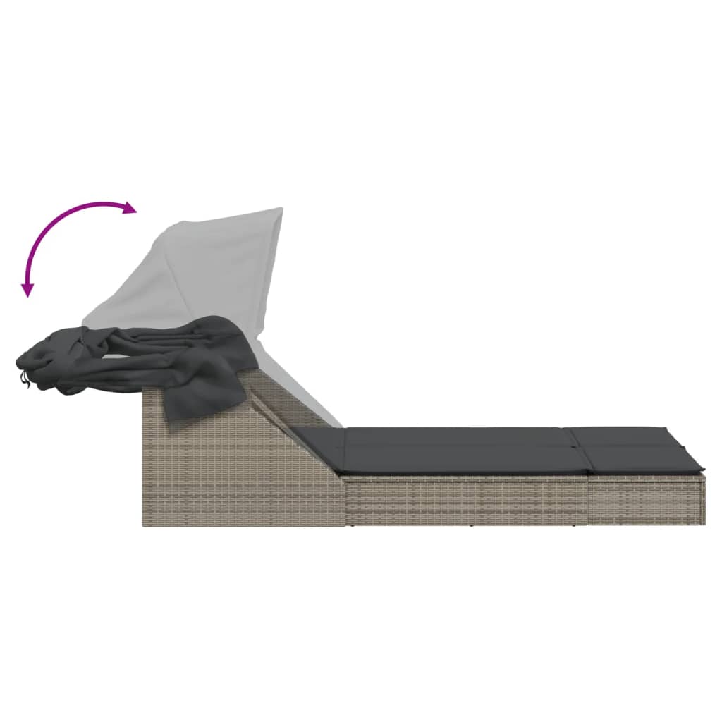 8721012919280_g_en_hd_4 vidaXL Double Sun Lounger with Canopy and Cushions Grey Poly Rattan - Image 6