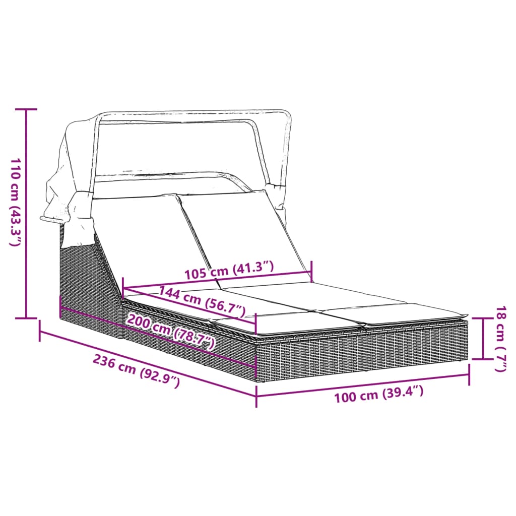 8721012919280_g_en_hd_6 vidaXL Double Sun Lounger with Canopy and Cushions Grey Poly Rattan - Image 8