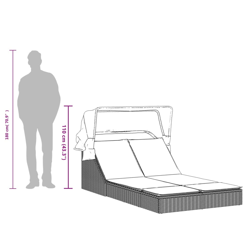 8721012919280_g_en_hd_7 vidaXL Double Sun Lounger with Canopy and Cushions Grey Poly Rattan - Image 9