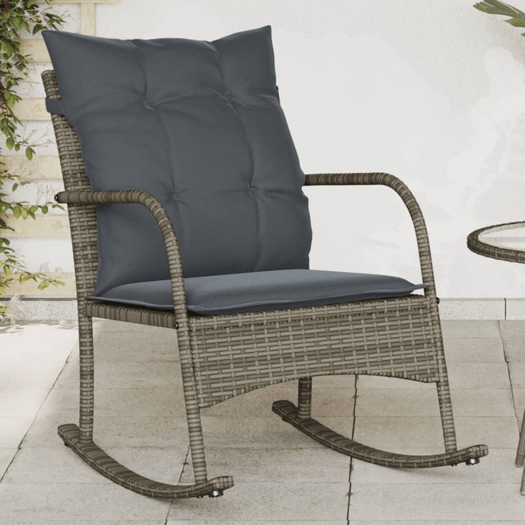 vidaXL Garden Rocking Chair with Cushions Grey Poly Rattan