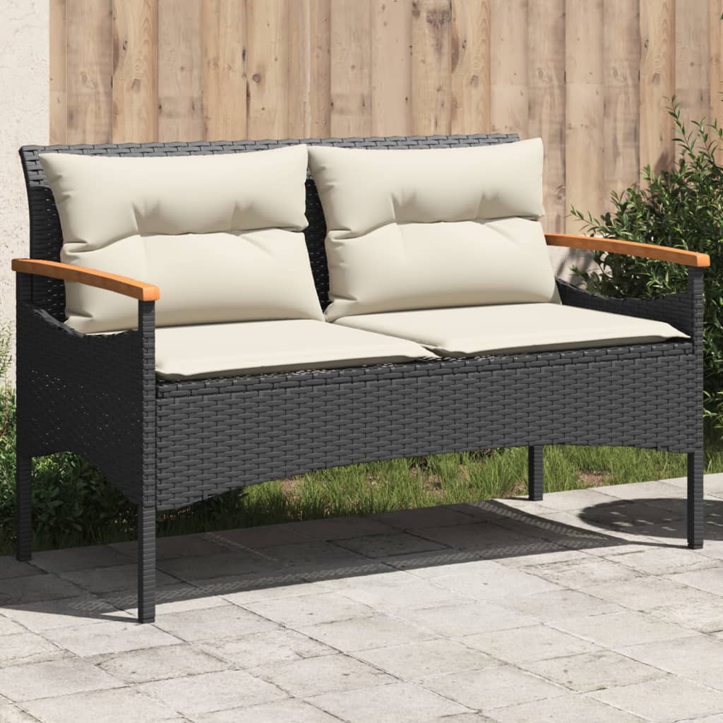 8721012920262_m_en_hd_1 vidaXL Garden Bench with Cushions 116x62.5x74 cm Black Poly Rattan - Image 1
