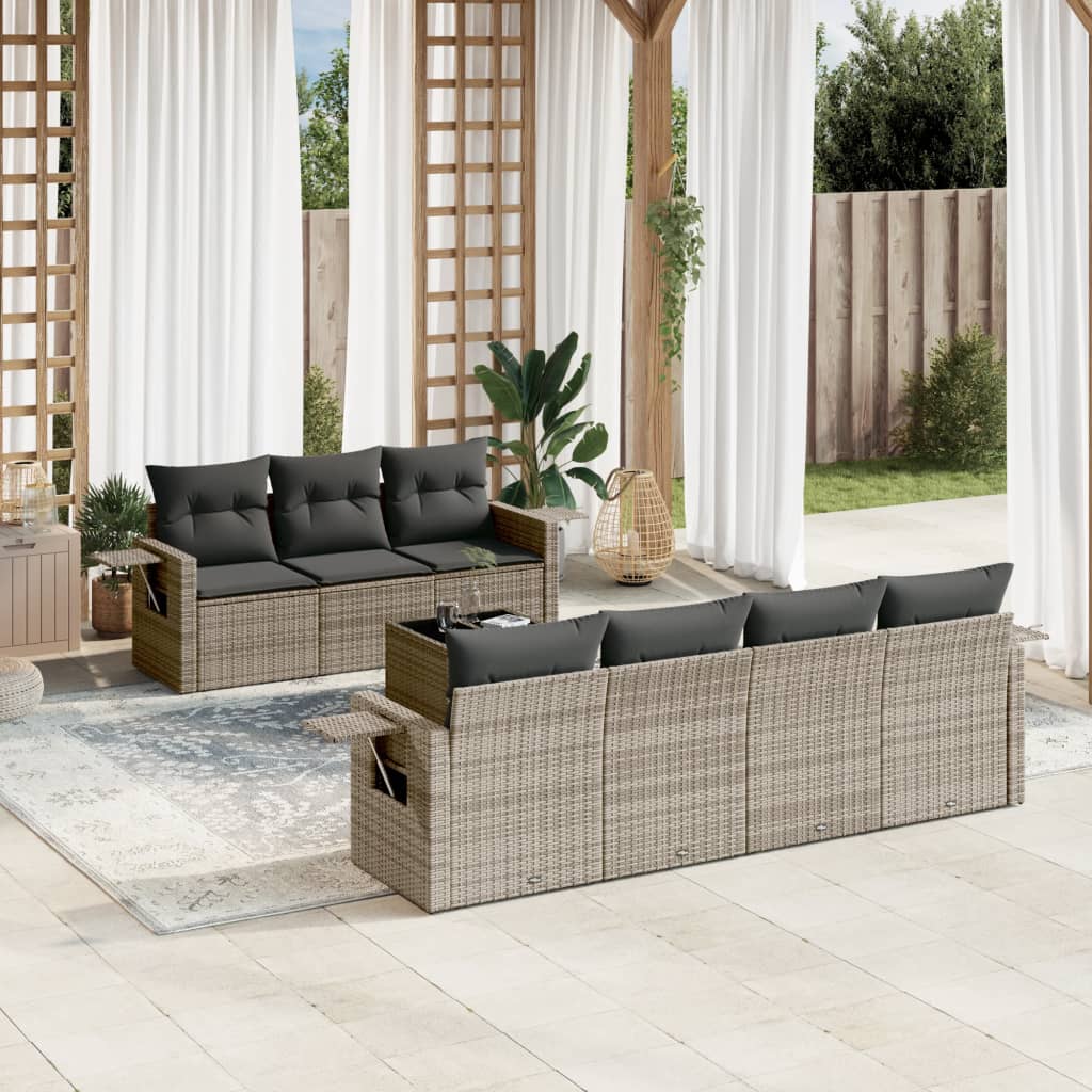 8721012922815_m_en_hd_1 vidaXL 8 Piece Garden Sofa Set with Cushions Grey Poly Rattan - Image 1