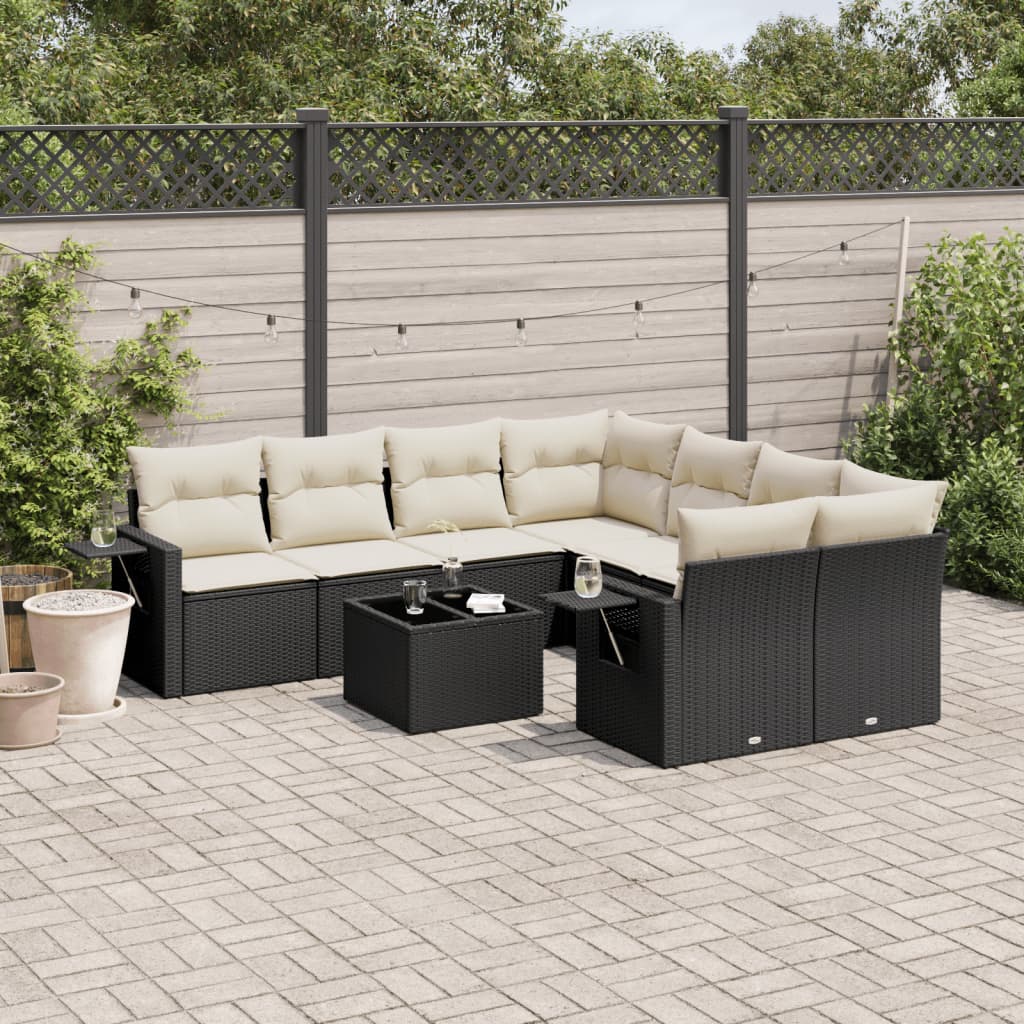 8721012923072_m_en_hd_1 vidaXL 9 Piece Garden Sofa Set with Cushions Black Poly Rattan - Image 1