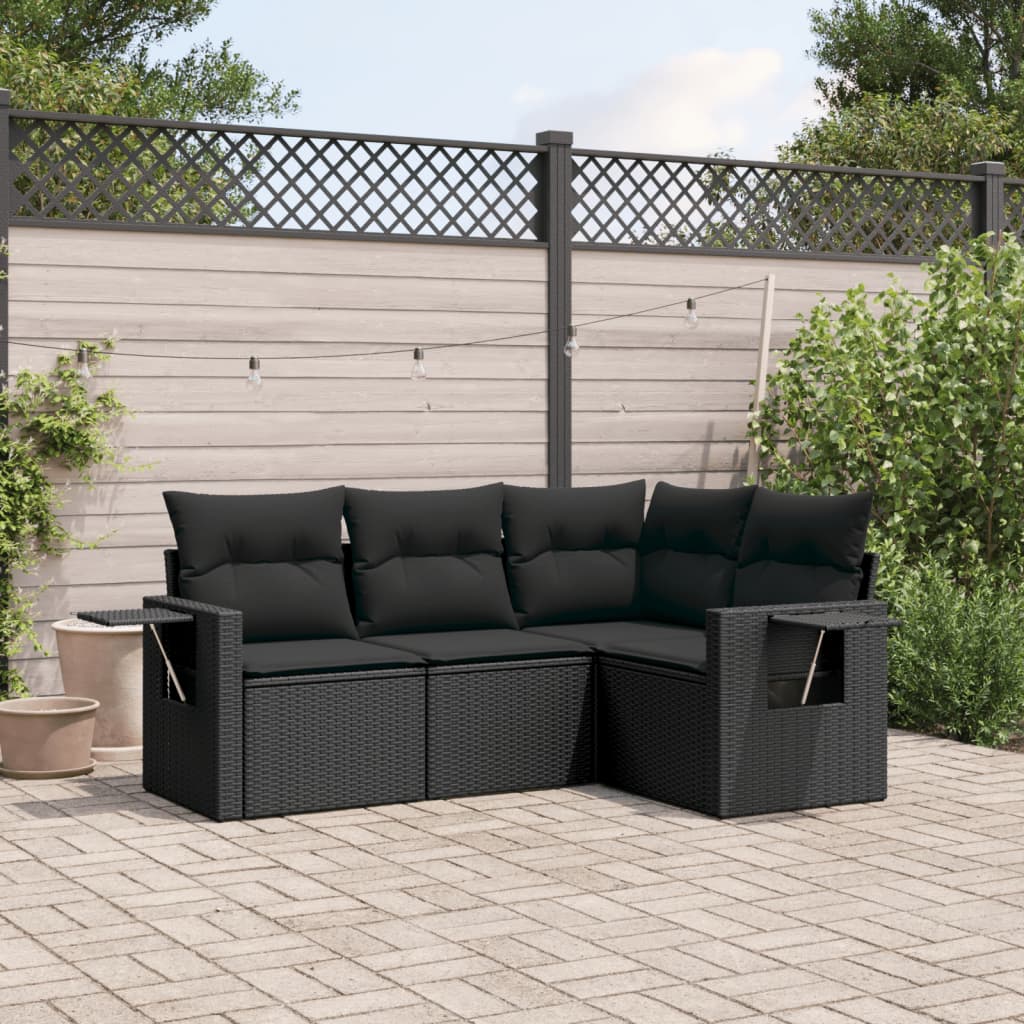 8721012924567_m_en_hd_1 vidaXL 4 Piece Garden Sofa Set with Cushions Black Poly Rattan - Image 1