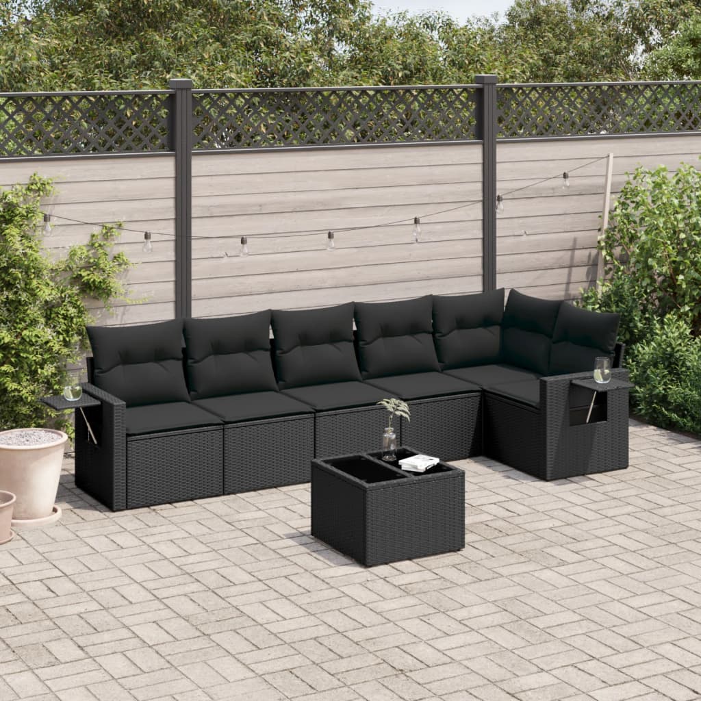 8721012925465_m_en_hd_1 vidaXL 7 Piece Garden Sofa Set with Cushions Black Poly Rattan - Image 1