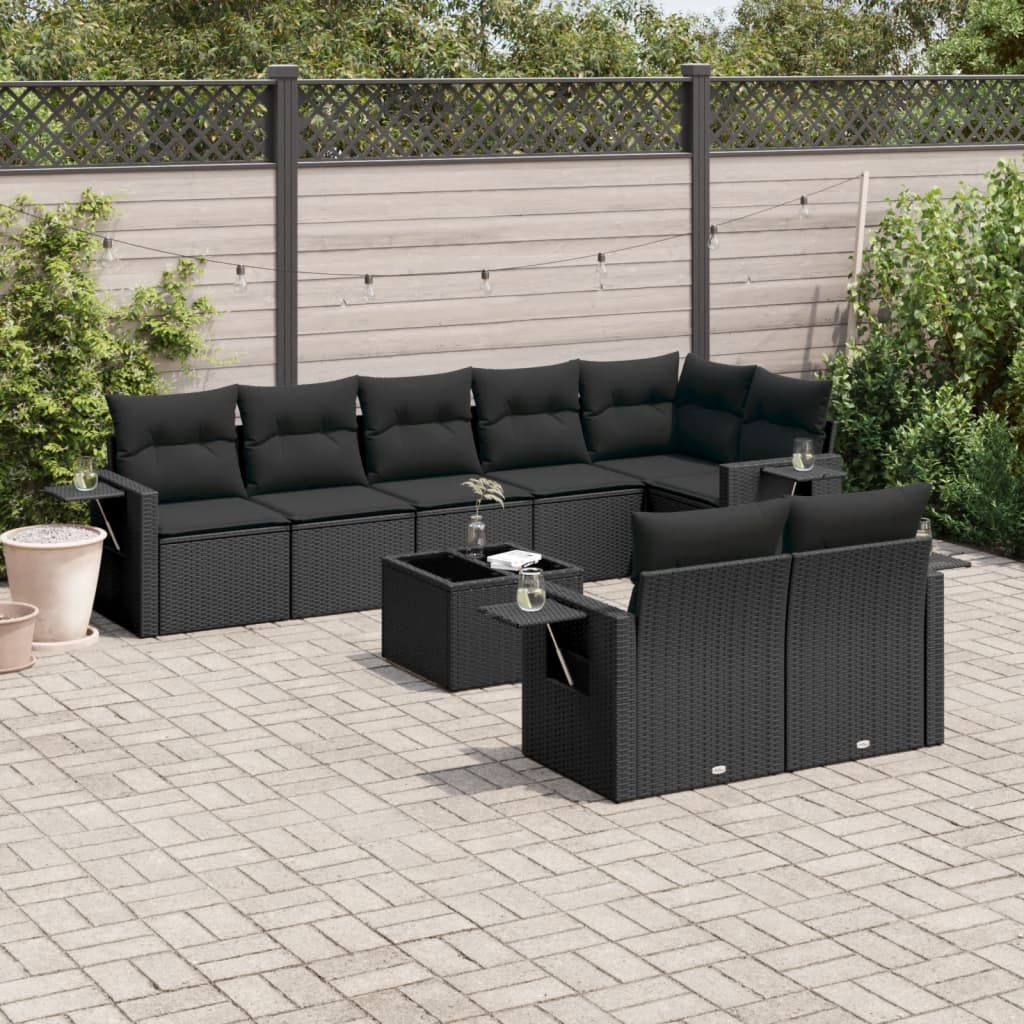 8721012927766_m_en_hd_1 vidaXL 9 Piece Garden Sofa Set with Cushions Black Poly Rattan - Image 1