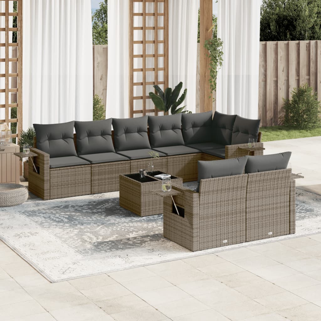 8721012927810_m_en_hd_1 vidaXL 9 Piece Garden Sofa Set with Cushions Grey Poly Rattan - Image 1