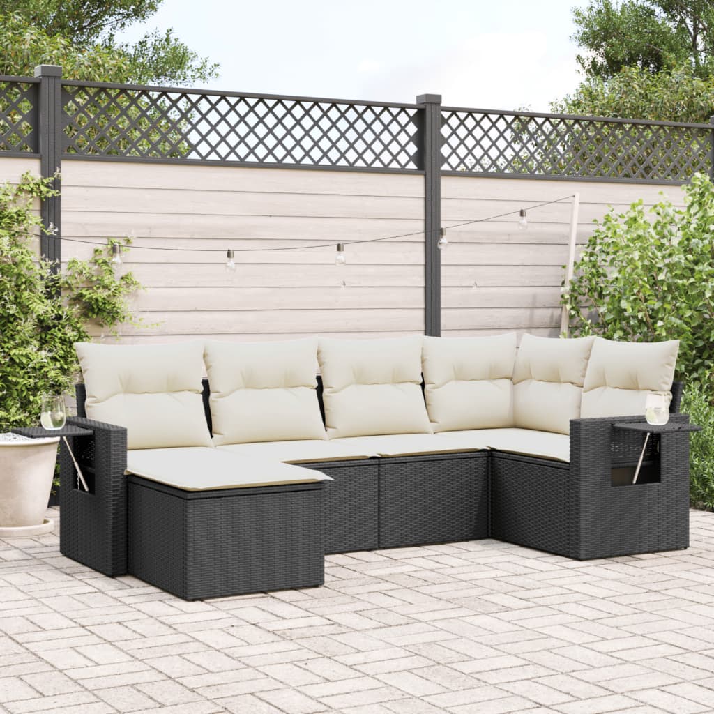 8721012928077_m_en_hd_1 vidaXL 6 Piece Garden Sofa Set with Cushions Black Poly Rattan - Image 1